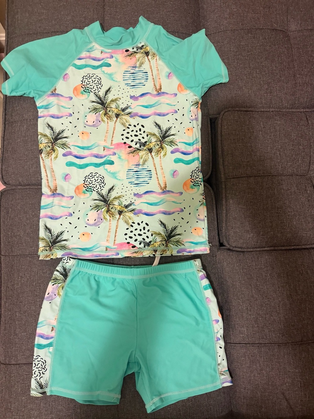 Mint Tropical Palm Rash Guard Set
